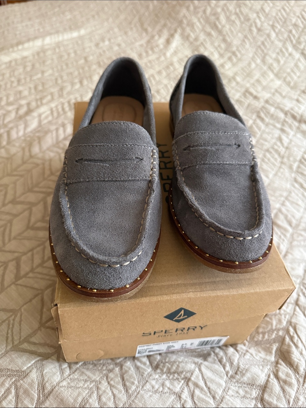 Sperry Gray Suede Penny Loafers